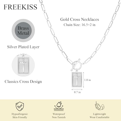 Freekiss 3-Piece Layered Toggle Necklace for Women - color: Silver Cross Necklace
