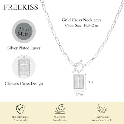 Freekiss 3-Piece Layered Toggle Necklace for Women - color: Silver Cross Necklace