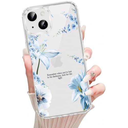Clear Phone Case for iPhone 14/iPhone 13 6.1", Aesthetic Jesus Bible Verse Lily Floral Pattern, Christian Flower Design for Women Girls, Soft TPU Protective Transparent Cover for iPhone14,Blue - color: Blue Lily, size: iPhone 14/iPhone 13