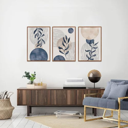 KAIRNE Boho Blue Plant Abstract Geometric Botanical Wall ArtSet-16’’X24’’X3 - color: Blue and White Wall Art, size: 16"Lx24"W