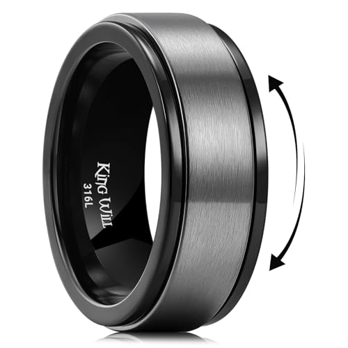 King Will 316L Stainless Steel Spinner Ring for Men Women Size 4-16 - color: A-Matte Black Gray