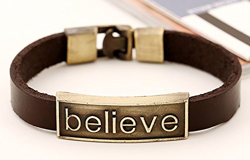 Men Punk Alloy Leather Bracelet Cross Bracelet Bangle Wristband - color: Believe