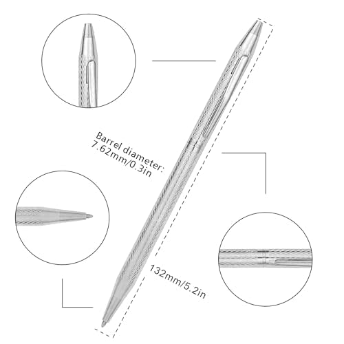Cambond Slim Ballpoint Pens Bulk - Black Ink 1.0 mm Metal Silver Pens - color: A1 Silver, size: 1 Count (Pack of 3)