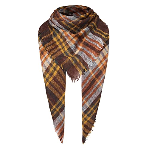 American Trends Scarfs for Women Winter Triangle Scarf Classic Plaid Warm Scarf Soft Scarves Knitted Wrap Shawl - color: Triangle Coffee & Brown