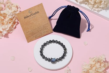 XIANNVXI Crystal Bracelet for Women Men 8 mm Natural Stone Beaded Bracelets Cat Bracelets Cross Bracelets Heart Bracelelt Jewelry for Women Birthday Gifts Stretch Bracelet - color: Grey-Labradorite