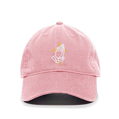 Praying Hands with Cross Baseball Cap Embroidered Cotton Adjustable Dad Hat - color: Light Pink