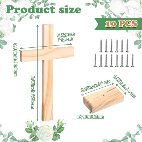 Suzile 10 Pcs Wooden Crosses for Craft Centerpiece Bulk Christian Nativity Tabletop Standing Baptism Religious Church Cross Sunday School First Communion Easter Party Favors, 8.66 x 4.72 Inch