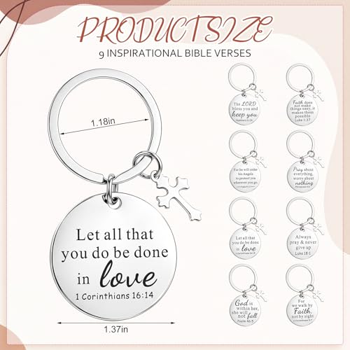 Nosiny 9 Pcs Christian Gift for Women Bulk Bible Verse Religious Keychain Baptism Faith Flower Cross Inspirational Gifts - style: Cross