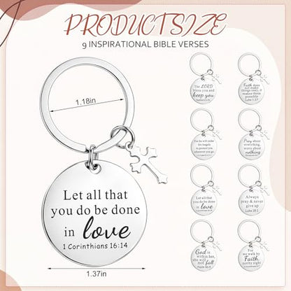 Nosiny 9 Pcs Christian Gift for Women Bulk Bible Verse Religious Keychain Baptism Faith Flower Cross Inspirational Gifts - style: Cross