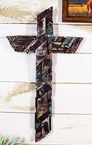 Ebros Gift Rustic Country Farmhouse Western Multi Layered Faux Plank Wood Collage Wall Cross Crucifix Hanging Decor Plaque Decorative Crosses