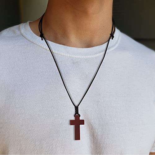 Natural Wood Cross Pendant Necklace for Men Women， Cross for Car Mirror Pendant,Wooden Cross Necklace Gift - color: Brown