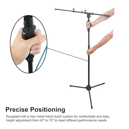 Rockville RVMIC3 V2 Black Tripod Mic Stand with Metal Hand Clutch and Boom