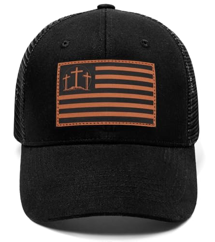 Christian Jesus Cross Hat - Faith Hats for Men Women - Religious Gifts for Thanksgiving Christmas - color: Three Crosses/Flag