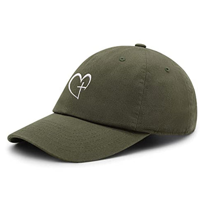 JPAK Heart and Cross Premium Dad Hat Embroidered Cotton Baseball Cap Christian Faith - color: Olive Green