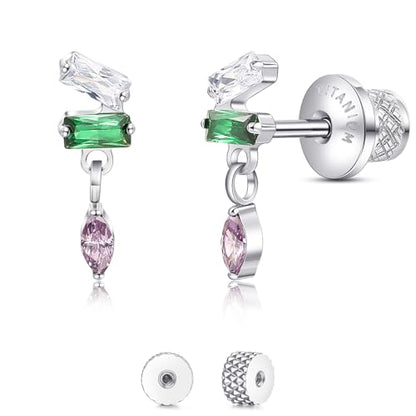 Limerencia Titanium Flat Back Screw Back Stud Earrings for Women Men - color: Silver 6