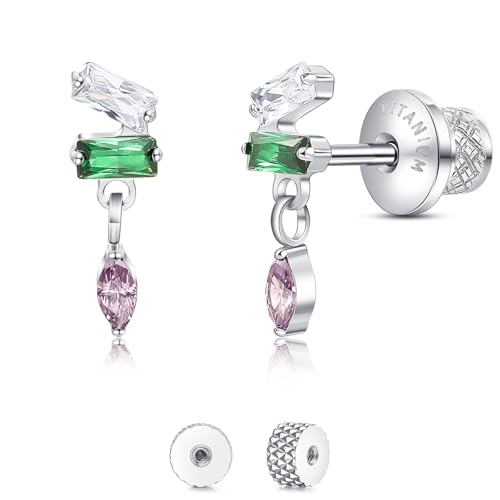 Limerencia Titanium Flat Back Screw Back Stud Earrings for Women Men - color: Silver 6