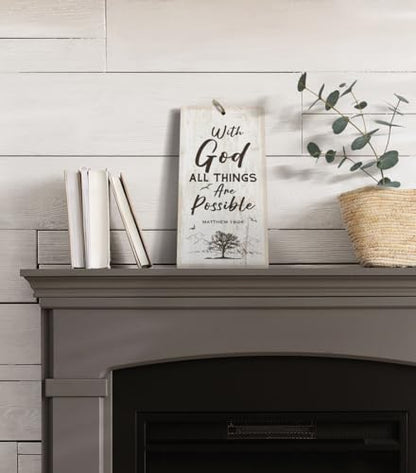 YZEXEZY Inspirational Religious Decor-With God All Things Are Possible Sign12"x6" Bible Verse MATTEW 19:26 Christian Wall Art Gifts - style: With God
