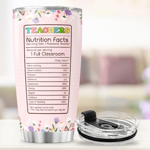 Teacher Appreciation Tumbler for Women with Floral Book Design, 20oz Stainless Steel Cup, Thoughtful Gift for End of Year, Back to School, Christmas, Graduation - color: Teacher Life K0