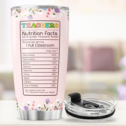 Teacher Appreciation Tumbler for Women with Floral Book Design, 20oz Stainless Steel Cup, Thoughtful Gift for End of Year, Back to School, Christmas, Graduation - color: Teacher Life K0
