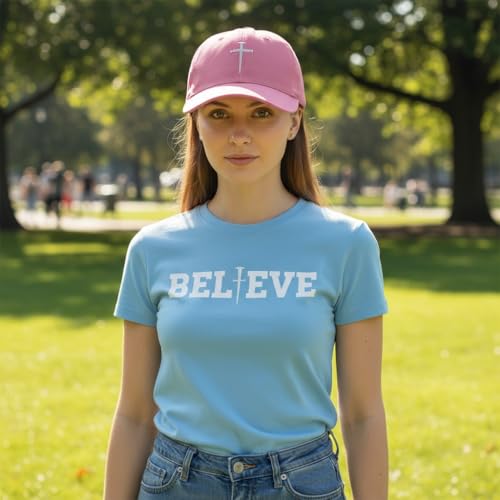 Three Nails Cross Christian Hats, Embroidered Baseball Caps for Adults - color: Pink White