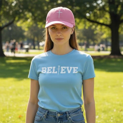 Three Nails Cross Christian Hats, Embroidered Baseball Caps for Adults - color: Pink White