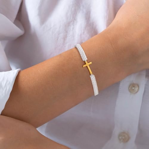 Initial Bracelets for Women Teen Girls Handmade Rope Braided Bracelet for Men Jewelry Birthday Graduation Mother's Day Gifts for Mom Wife Girlfriend Her Friends - style: 9 white-black cross