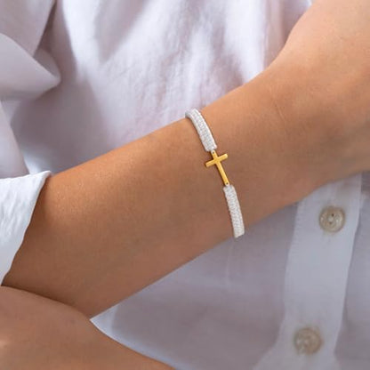 Initial Bracelets for Women Teen Girls Handmade Rope Braided Bracelet for Men Jewelry Birthday Graduation Mother's Day Gifts for Mom Wife Girlfriend Her Friends - style: 9 black-gold cross