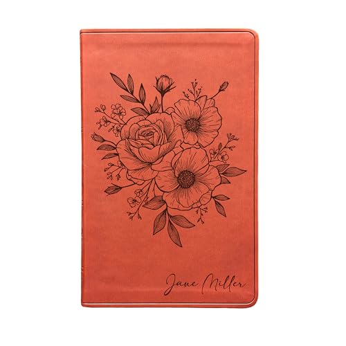 Personalized ESV Large Print Value Thinline Bible – Chestnut TruTone Faux Leather | Custom Name Engraved | English Standard Version with Concordance, 10 pt Font & Double-Column Layout (Rose Poppy Flower Bunch)