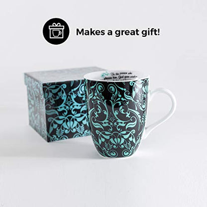 Divinity Boutique 20613 Boxed Mugs, Damask Blue on Black, 12 ounce - color: Damask Blue on Black