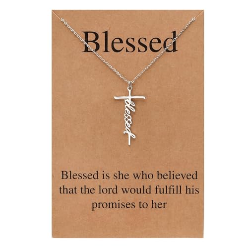Lcherry Faith Cross Pendant Necklace for Women Religious Christian Jewelry Birthday Christmas Gifts for Women - style: 2-Blessed