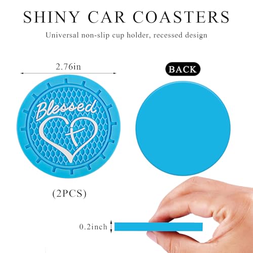 KVAEY 2 PCS Car Cup Holder Coasters, 2.76 Inch Anti Slip Vehicle Drink Mats with Cute Blessed Cross and Heart, Shockproof, Universal Car Accessories (Sky Blue, 2 PCS) - color: Sky Blue, size: 2 PCS