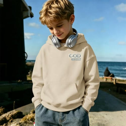 Fkatuzi Christian Graphic Hoodies For Boys Jesus God Is Good Hoodie Kids Faith Verse Bible God Religious Beach Pullover Tops - color: Apricot, size: 13-14 Years