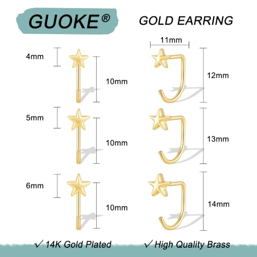3 Pairs Backless Earrings for Women, Stay Close Half Hoop Earrings - color: Gold-Star 4/5/6mm