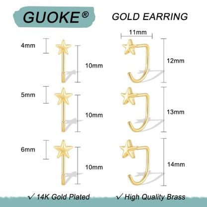 3 Pairs Backless Earrings for Women, Stay Close Half Hoop Earrings - color: Gold-Star 4/5/6mm