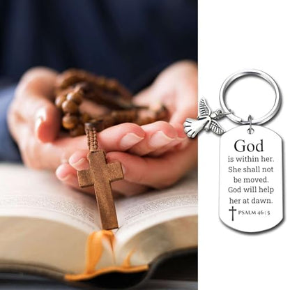 Inspirational Scripture Keychain with Angel Pendant - Bible Verse Key Chain Religious Gift for Christian - style: Psalm 46:5