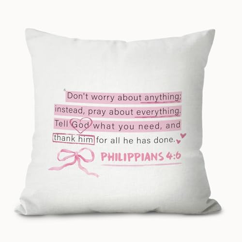 Pink Christian Pillow Covers 18x18, Christian Home Room Decor, Pink Bow Religious Bible Verse Decorative Throw Pillow Covers Pillowcases for Girly Room Bedroom Dorm Apartment Decor - color: Pink Bible(white02)
