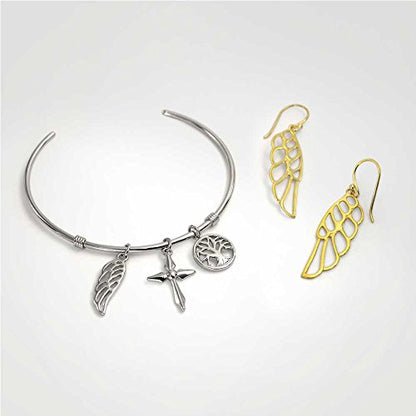 Spiritual Angel Wing Feather Earrings Rose Gold Plated .925 Sterling Silver - color: Gold-Tone