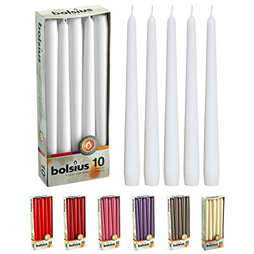BOLSIUS Unscented 10 Inch Dinner Candles, 10 Pack - 8 Hour European Quality Smokeless Dripless Taper Candles for Home Décor - color: White, size: 10 Count