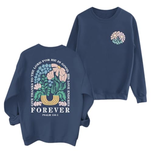 KEEVICI Women Christian Jesus Faith Sweatshirts Bible Verse Flower Floral Sweatshirt Religious God Graphic Oversized Hoodie - color: Gray Blue, size: XX-Large