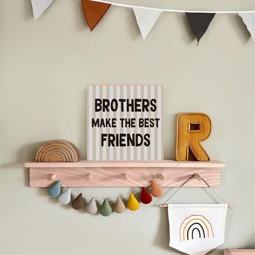 Lacama Boy Nursery Decor Wooden Box Sign, Brothers Make the Best Friends Decorations Wood Block Signs, Retro Neutral Striped Wood Sign for Toddler Boys Room Playroom Desk Shelf Wall Decor 5x5 Inches - color: Brothers Make the Best Friends-Stripe