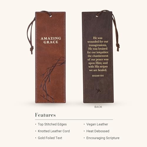 Christian Art Gifts Premium Faux Leather Scripture Bookmark: Amazing Grace - color: Brown Crown of Thorns/Amazing Grace