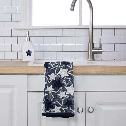 SKL Home Seasonal Stars Hand Towel Set-2pc, 100% Cotton Jacquard, Navy - color: Seasonal Stars