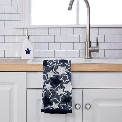 SKL Home Seasonal Stars Hand Towel Set-2pc, 100% Cotton Jacquard, Navy - color: Seasonal Stars