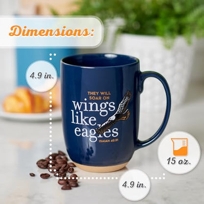 Christian Art Gifts Coffee Mug: Soar on Wings Like Eagles - Isaiah 40:31 Inspirational Scripture, 15 oz, Navy Blue (Pack of 2) - color: Blue/Eagles, size: 15 Ounces (Pack of 2)