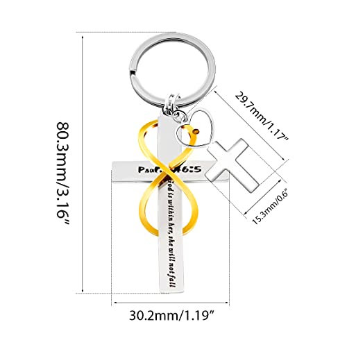 Uloveido Stainless Cross Infinity Keychain Mustard Seed Charms Psalm 46:5 Christian Bible Quote Keyring Baptism Gift - style: Heart Cross