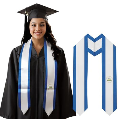 Graduation Satin Sash Scarf 72" Stole - color: Nicaragua Flag