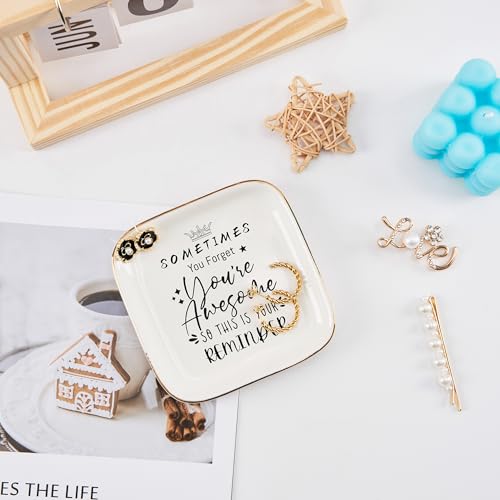 Inspirational Gifts for Women Trinket Ring Dish Jewelry Tray - You're Awesome Gifts for Her Female Friend Unique Gifts for Women Birthday Christmas Valentines Mother's Day, White - style: You Are Awesome