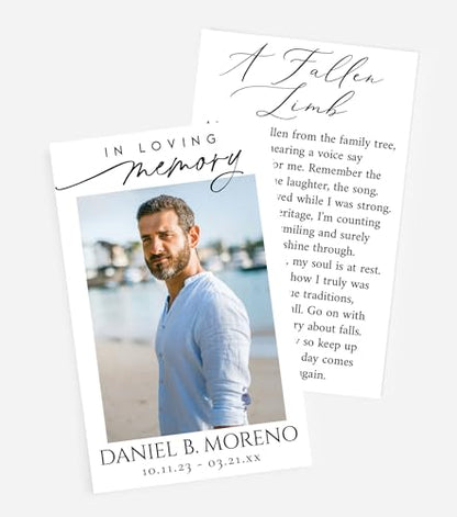 Funeral Memorial Prayer Cards, Double-Sided, Photo Personalized with Prayer, Poem, Memory Card, Celebration of Life Bereavement Poems, Comfort, Remembrance, Sympathy, Funeral Favors