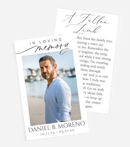 Funeral Memorial Prayer Cards, Double-Sided, Photo Personalized with Prayer, Poem, Memory Card, Celebration of Life Bereavement Poems, Comfort, Remembrance, Sympathy, Funeral Favors