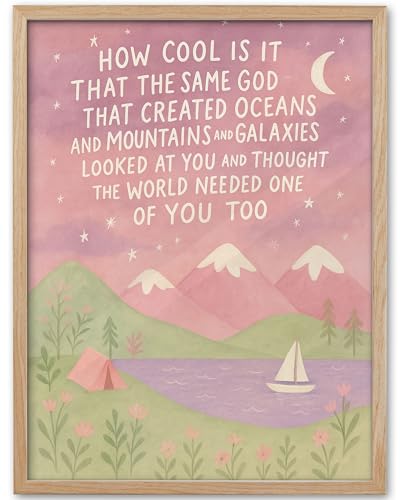 KensTro 16x20in Same God Creation Inspirational Christian Kids Wall Art,Natural OAK Wood Frame with Mountain Canvas Print,Girl First Communion and Baptism Gift for Girls,Nursery Toddler Girly Bedroom,Apartment Dorm Decoration Adoption Gifts,1Pack Pink - c